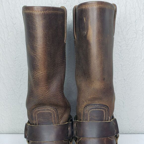 Frye Harness 12R Square Toe Moto Boots Womens 7M Smoke Brown Leather 77300 USA - Picture 3 of 16